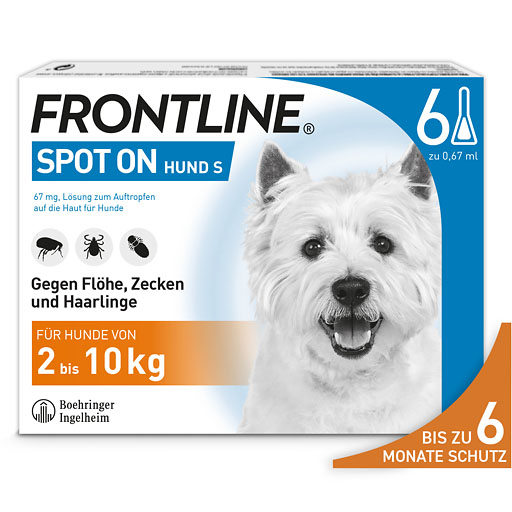 FRONTLINE SPOT-ON gegen Zecken, Flöhe und Haarlinge für Hunde S (2-10 kg)<sup> 6</sup>  6 St