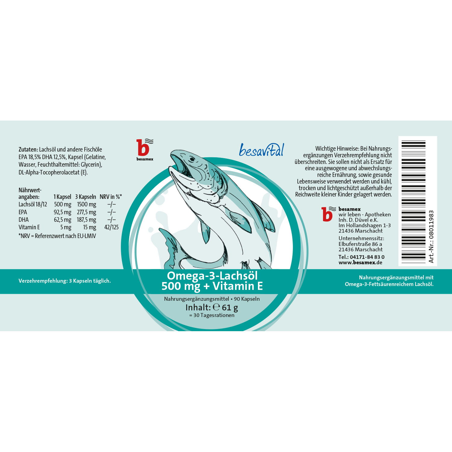 besavital Omega-3-Lachsöl 500 mg + Vitamin E