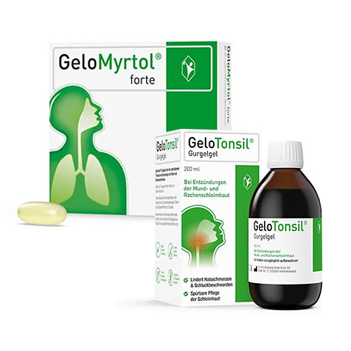 SparSet: 1x GELOMYRTOL forte* 20 St + 1x GELOTONSIL Gurgelgel 200 ml 1 St