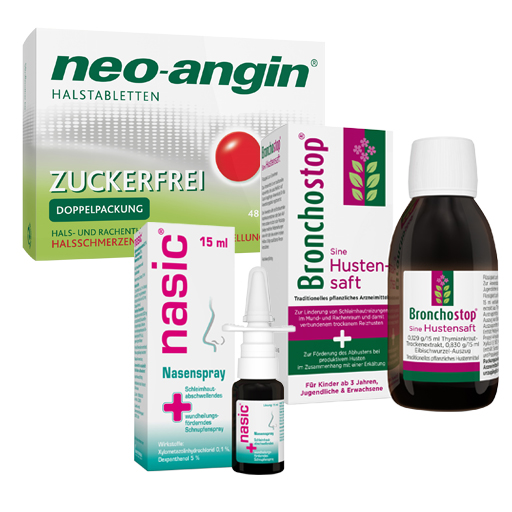 SparSet: 1x NEO-ANGIN Halstabletten zuckerfrei* 48 St + 1x NASIC Nasenspray* 15 ml + 1x BRONCHOSTOP Sine Hustensaft* 200 ml 1 St
